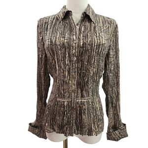 Jones NY Womens Vtg Y2K Earthy Indie Boho 100% Silk Paisley Button Up Blouse 14P